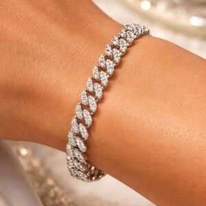 Ice Cuban Link Diamonds Bracelet 925 Sterling Silver Large Size.